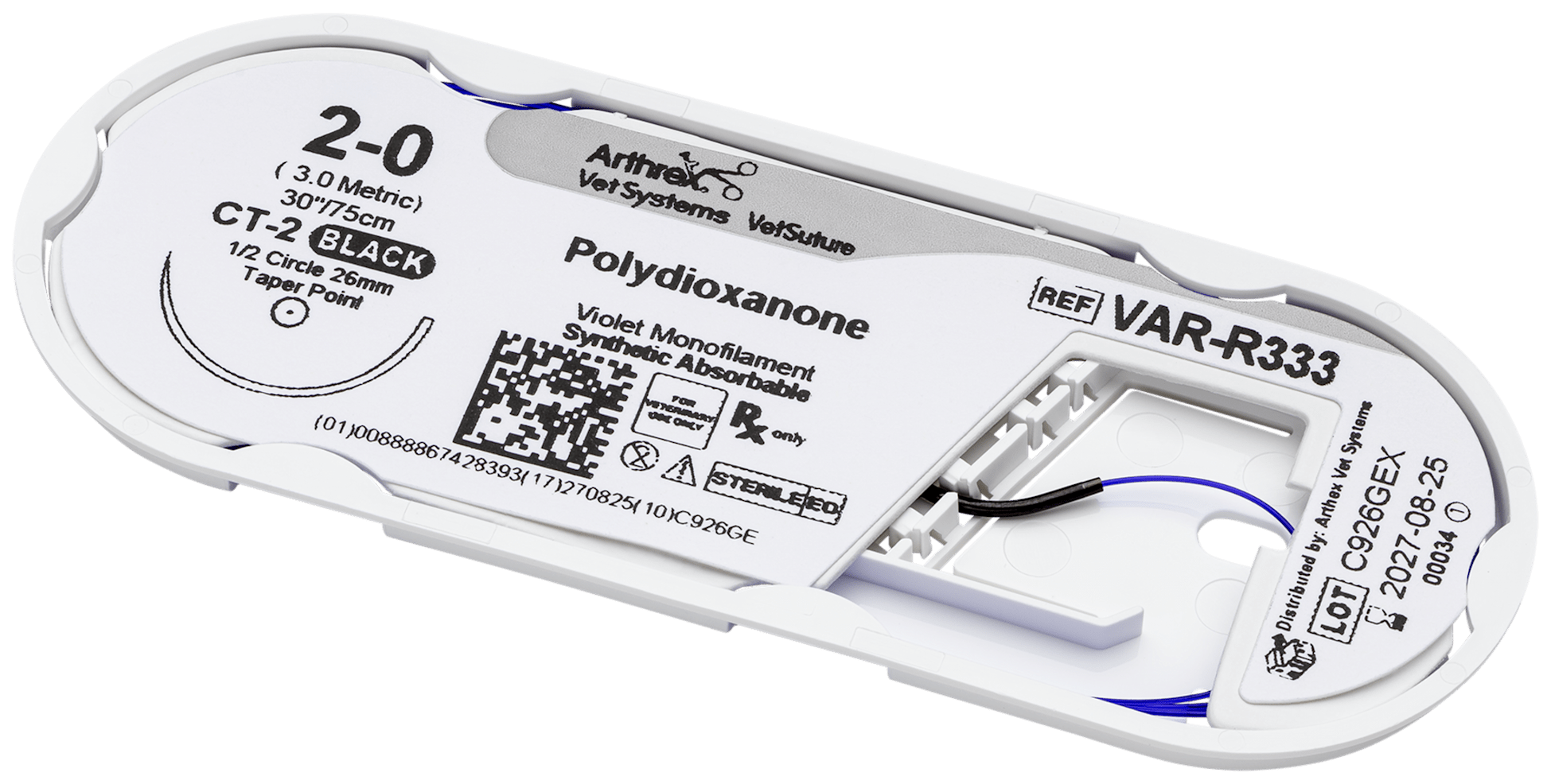 Polydioxanone 2-0 Violet 30”, CT-2 Taper Point 26mm 1/2C