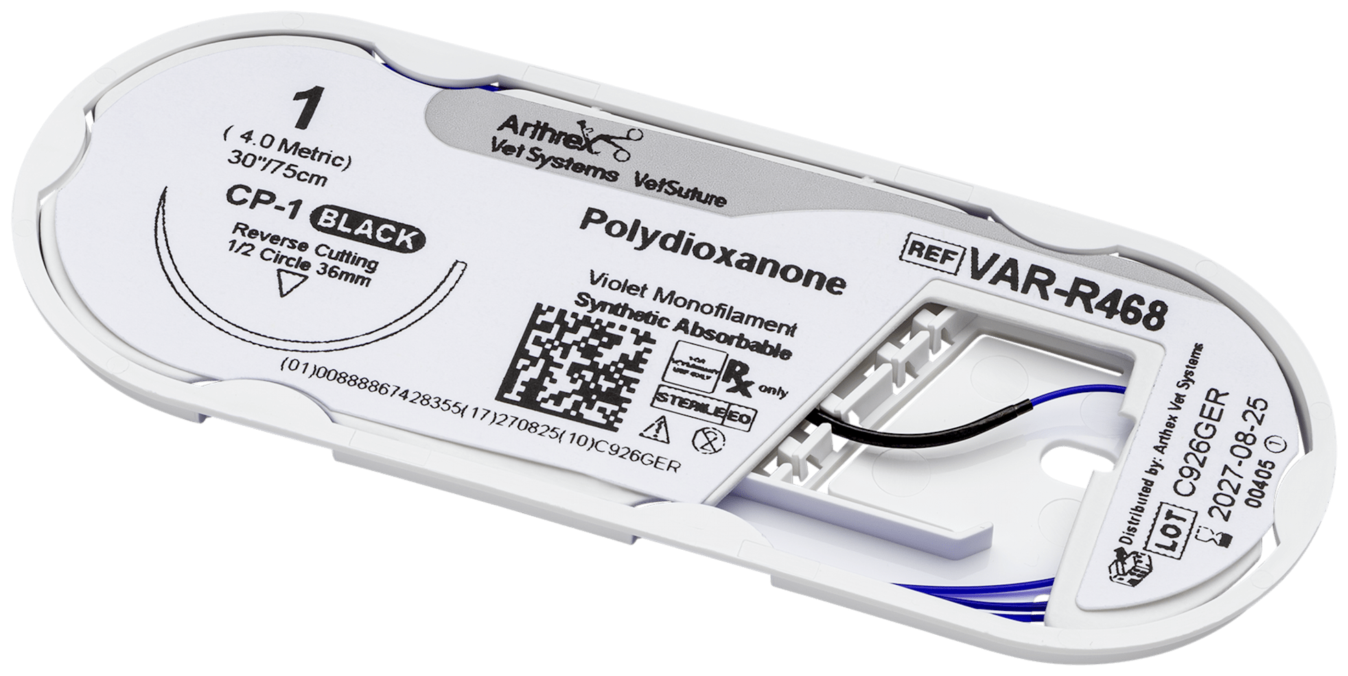 Polydioxanone 1 Violet 30”, CP-1 Reverse Cutting 36mm 1/2C