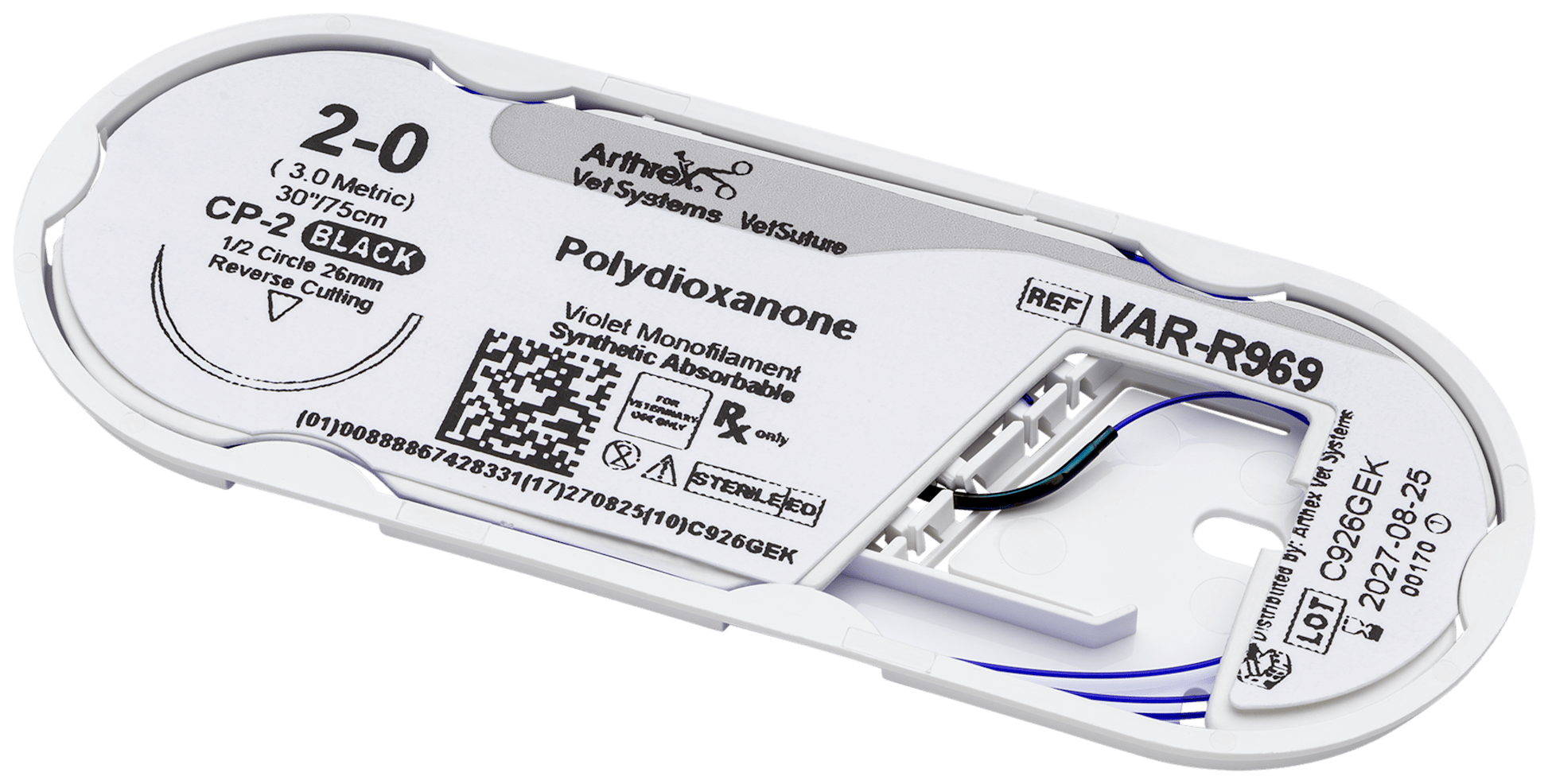 Polydioxanone 2-0 Violet 30”, CP-2 Reverse Cutting 26mm 1/2C