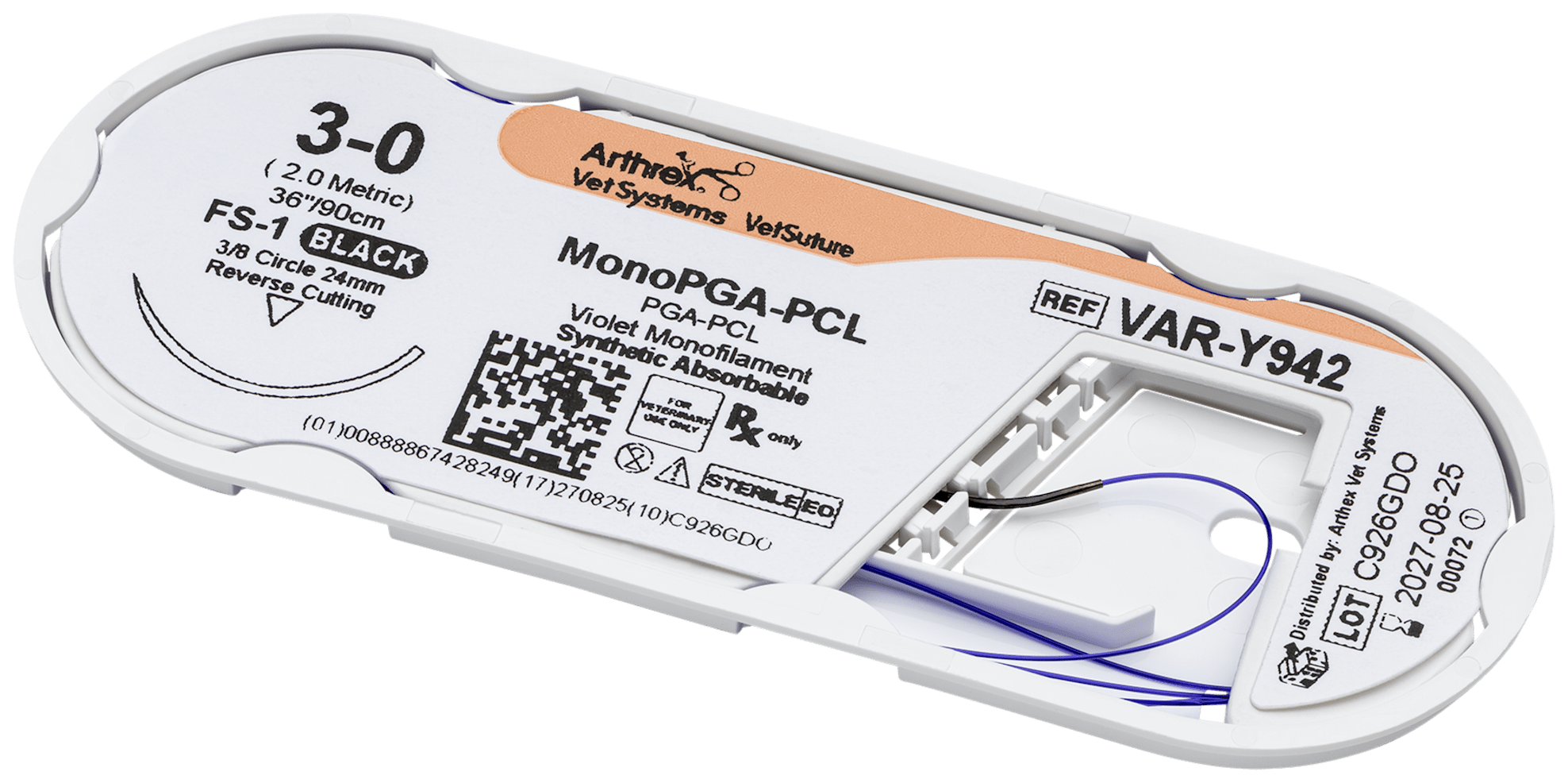 MonoPGA-PCL 3-0 Violet 36”, FS-1 Reverse Cutting 24mm 3/8C