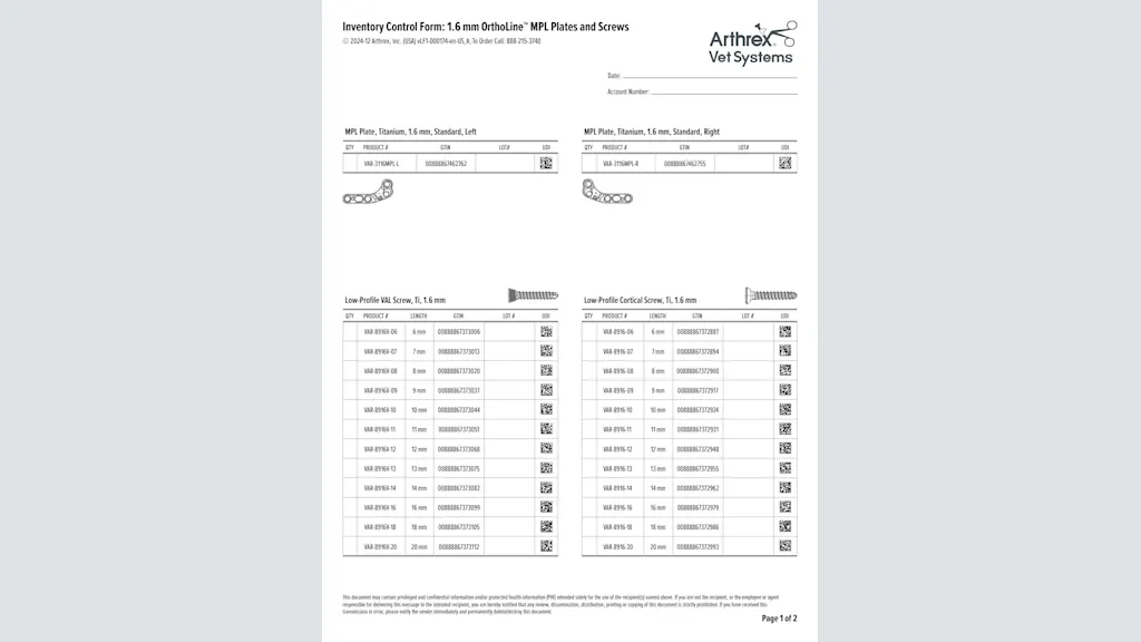 1.6 mm OrthoLine™ MPL Plates and Screws