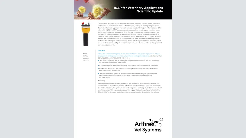 IRAP for Veterinary Applications Scientific Update