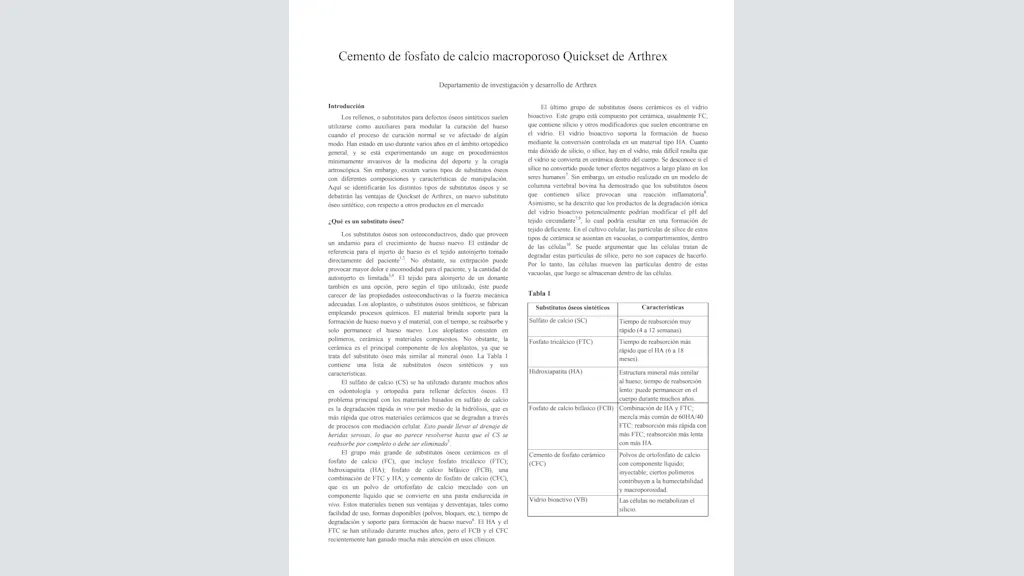 Cemento de fosfato de calcio macroporoso Quickset de Arthrex