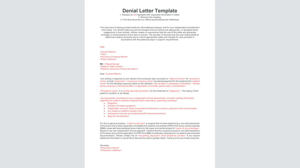 IOBP Denial Letter Template