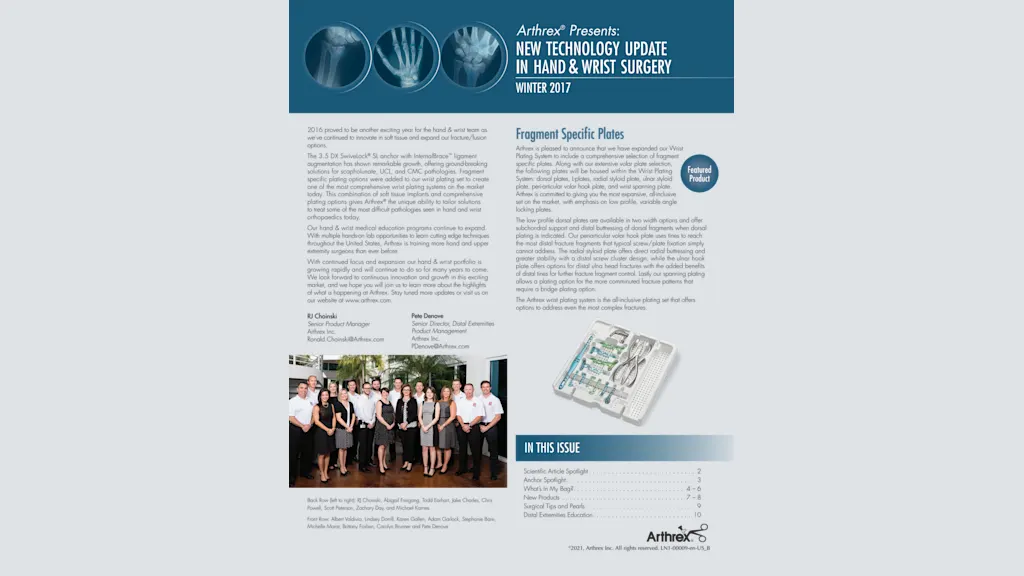 Arthrex®  Presents: New Technology Update in Hand & Wrist Surgery - Winter 2017