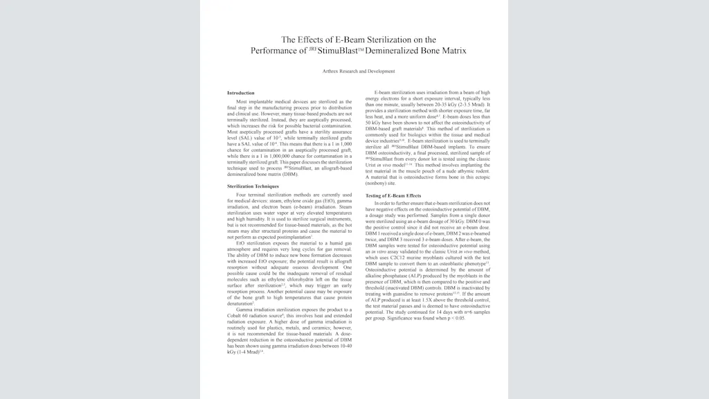 The Effects of E-Beam Sterilization on the Performance of StimuBlast® Demineralized Bone Matrix