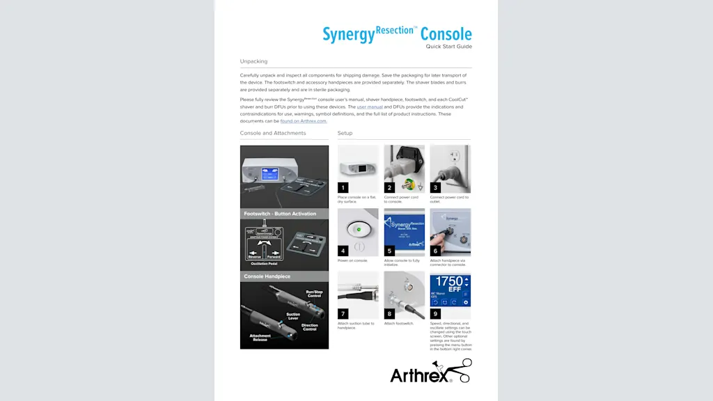 SynergyResection™ Console Quick Start Guide