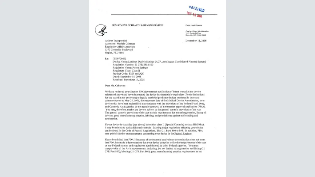510K ACP Clearance Letter