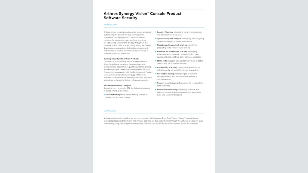 Arthrex Synergy Vision™ Console Product Software Security