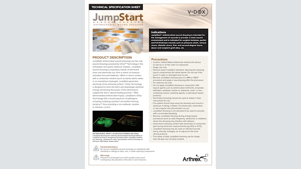 Technical Specification Sheet JumpStart® Antimicrobial Wound Dressing