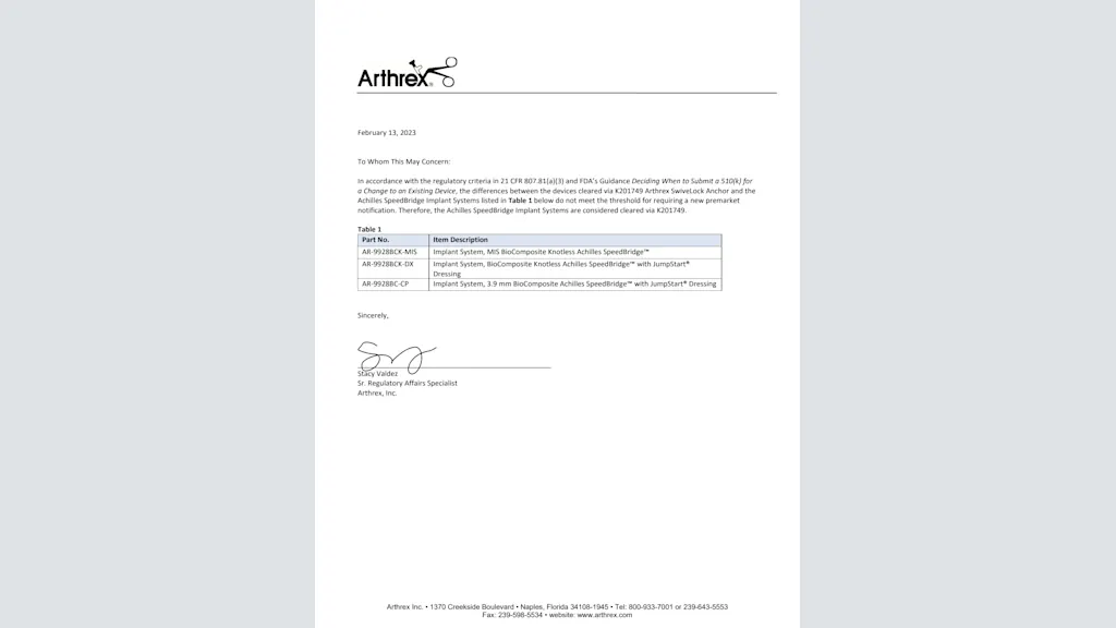 510K for Achilles SpeedBridge Implant Systems