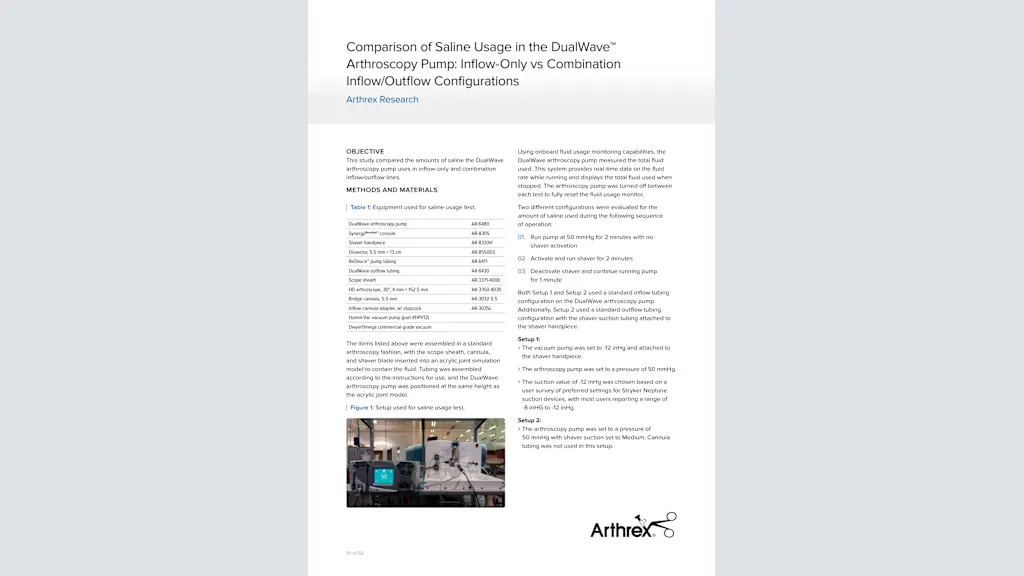 Comparison of Saline Utilized with the DualWave™ Arthroscopy Pump: Inflow-Only vs Combination Inflow/Outflow Configuration