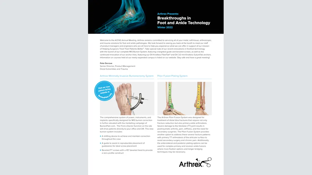 Arthrex Presents: Breakthroughs in Foot and Ankle Technology Winter 2022