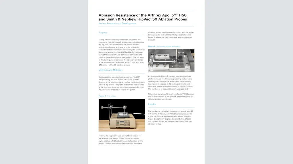 Abrasion Resistance of the Arthrex ApolloRF® H50 and Smith & Nephew HipVac® 50 Ablation Probes