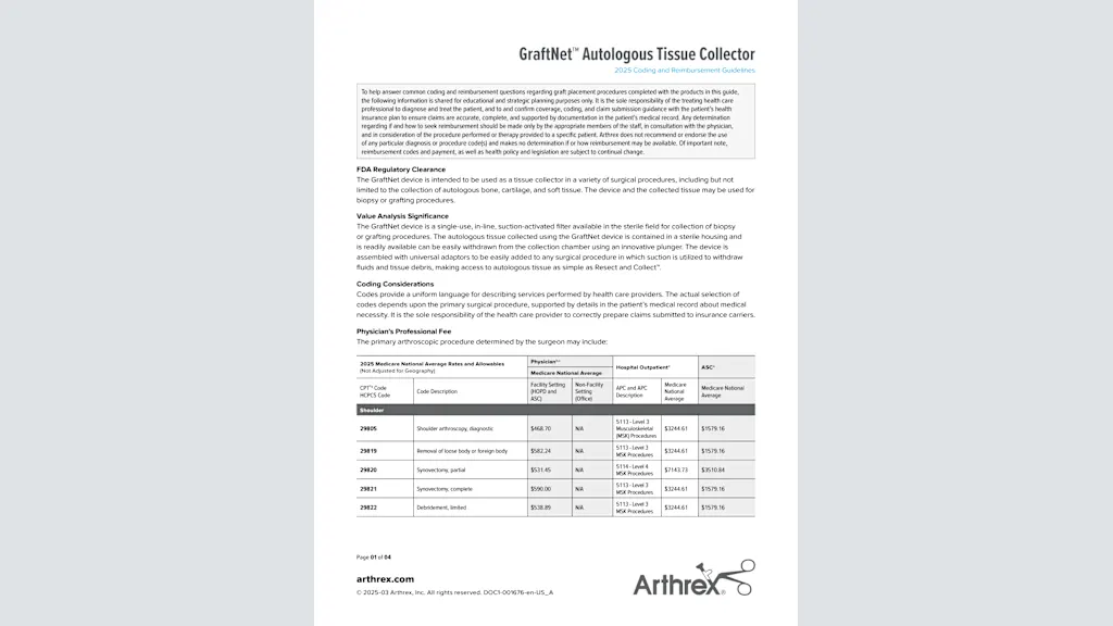 GraftNet™ Autologous Tissue Collector 2025 Coding and Reimbursement Guidelines