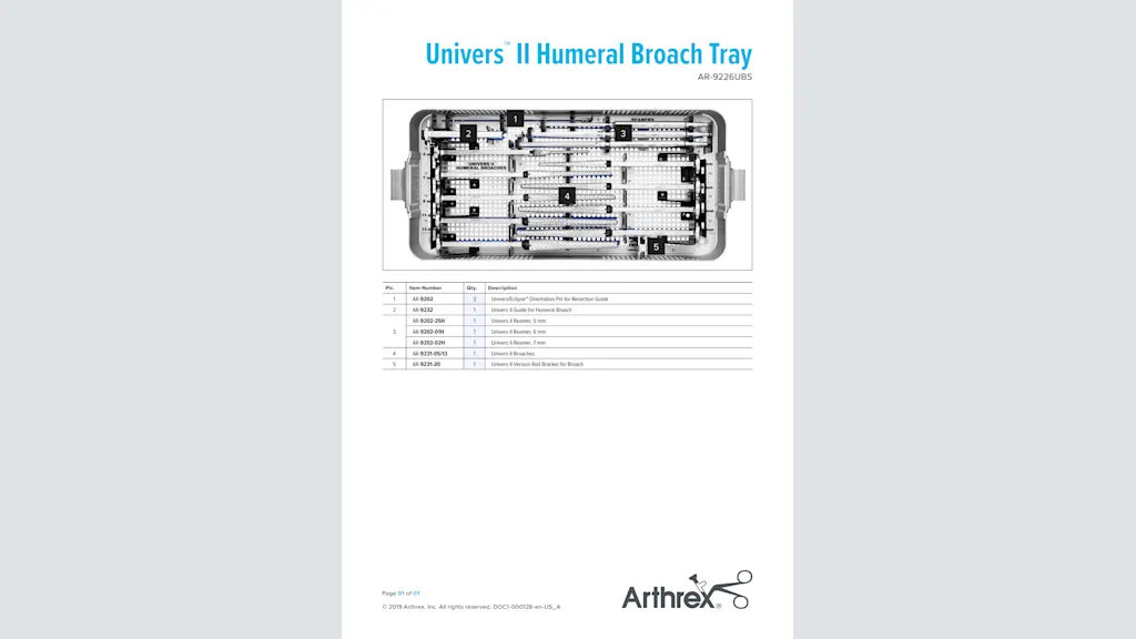 Univers™ II Humeral Broach Tray (AR-9226UBS)