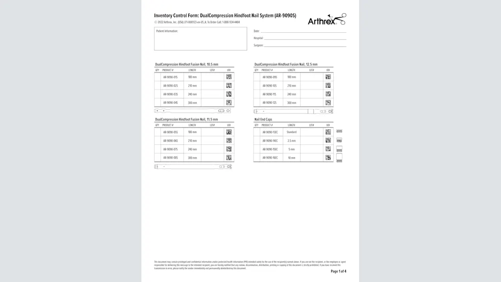 Inventory Control Form: DualCompression Hindfoot Nail System (AR-9090S)