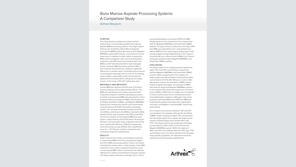 Bone Marrow Aspirate Processing Systems: A Comparison Study