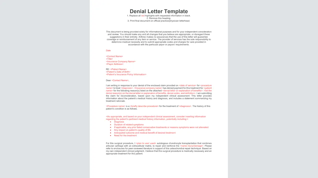 AutoCart Denial Letter Template