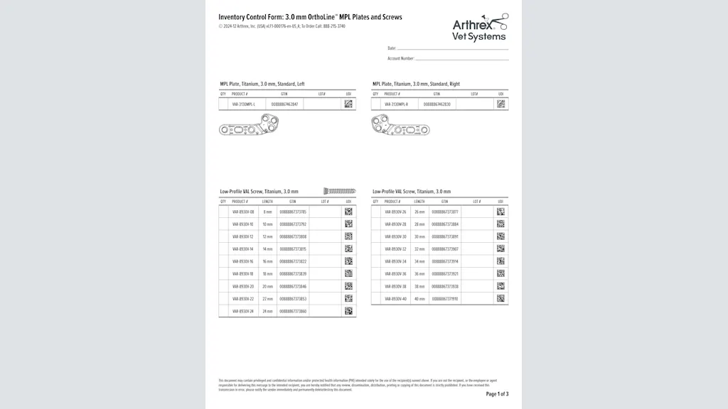 3.0 mm OrthoLine™ MPL Plates and Screws