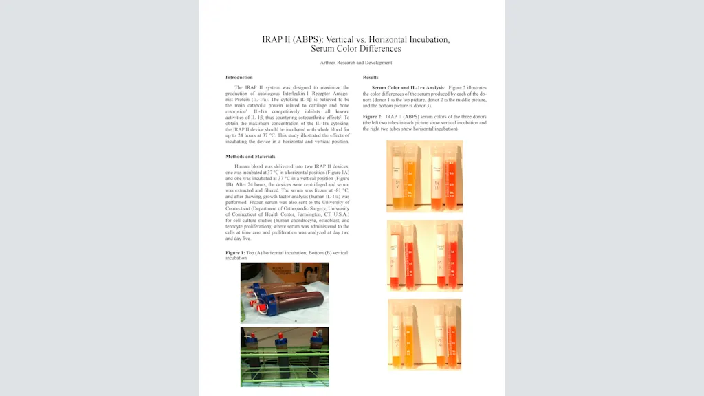 IRAP II (ABPS): Vertical vs. Horizontal Incubation, Serum Color Differences