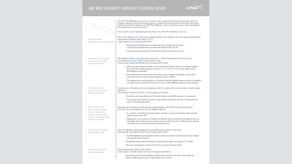 CMC Mini TightRope® Construct Scientific Update