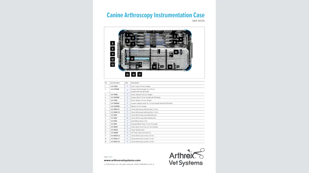Canine Arthroscopy Instrumentation Case (VAR-3001S)