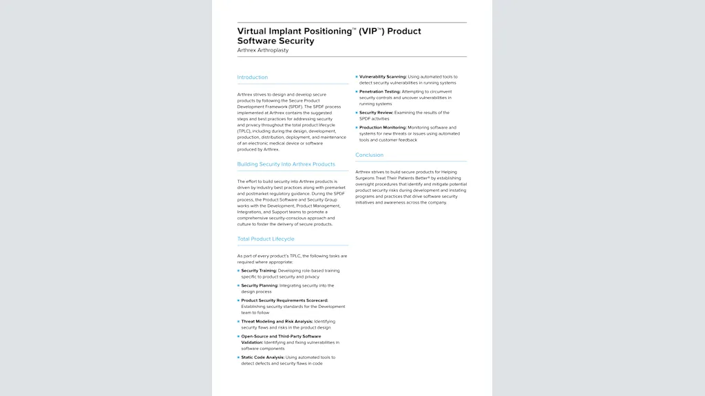 Virtual Implant Positioning™ (VIP™) Product Software Security