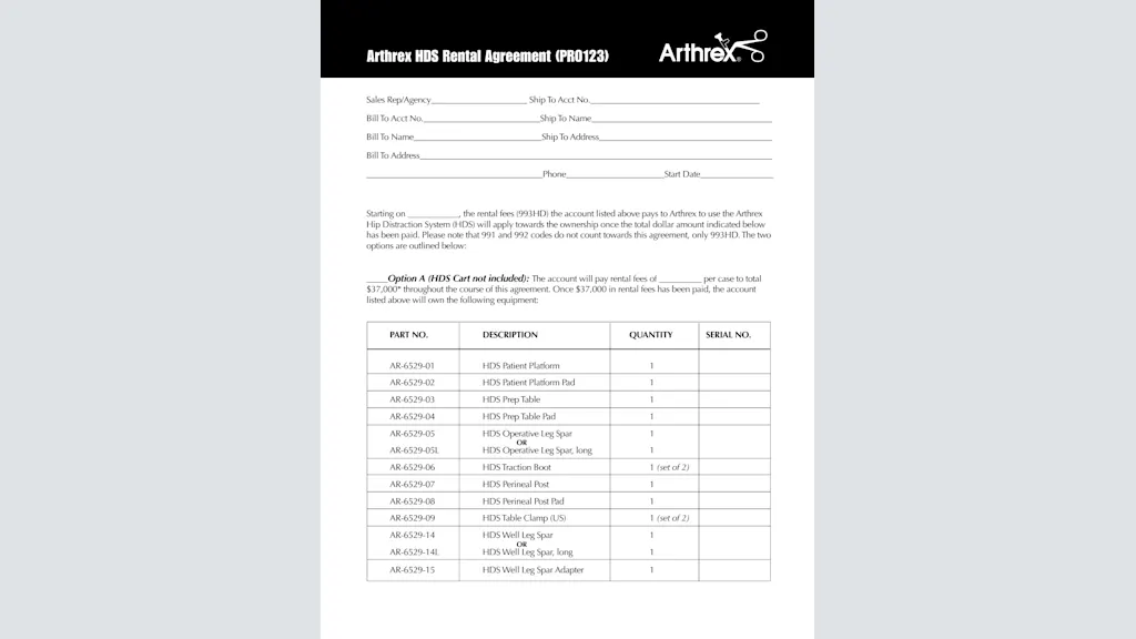 Arthrex HDS Rental Agreement (PRO123)