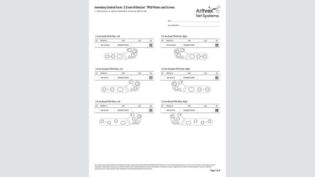 Inventory Control Form: 3.5 mm OrthoLine™ TPLO Plates and Screws