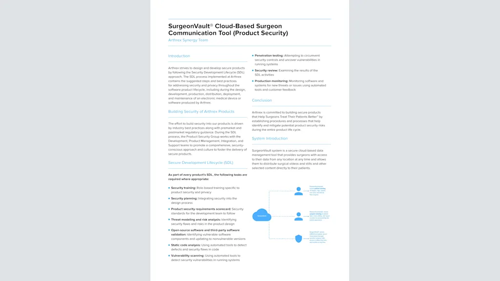SurgeonVault® Cloud-Based Surgeon  Communication Tool (Product Security)
