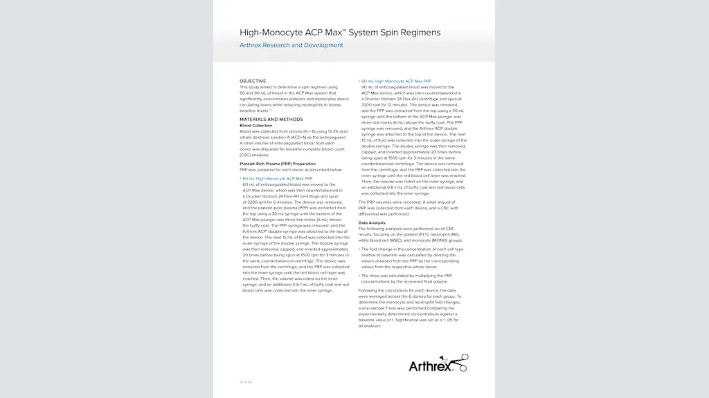 High-Monocyte ACP Max™ System Spin Regimens