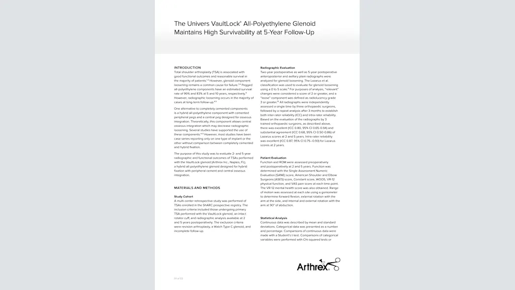 The Univers VaultLock® All-Polyethylene Glenoid Maintains High Survivability at 5-Year Follow-Up