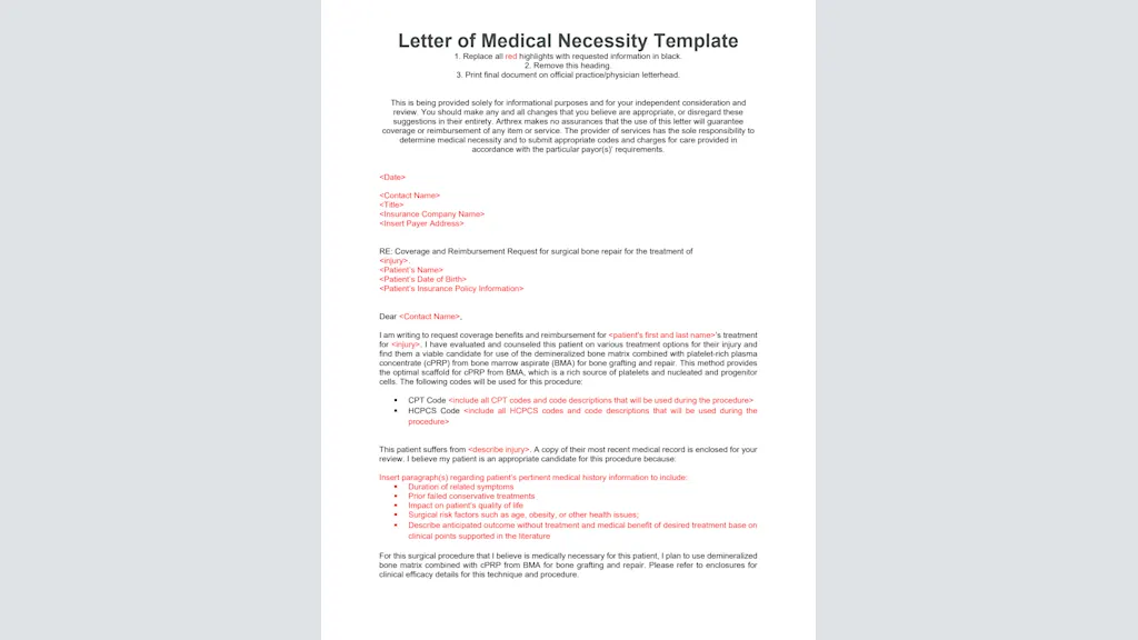 BioSurge Letter of Medical Necessity Template