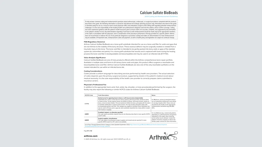 Calcium Sulfate BioBeads 2025 Coding and Reimbursement Guidelines