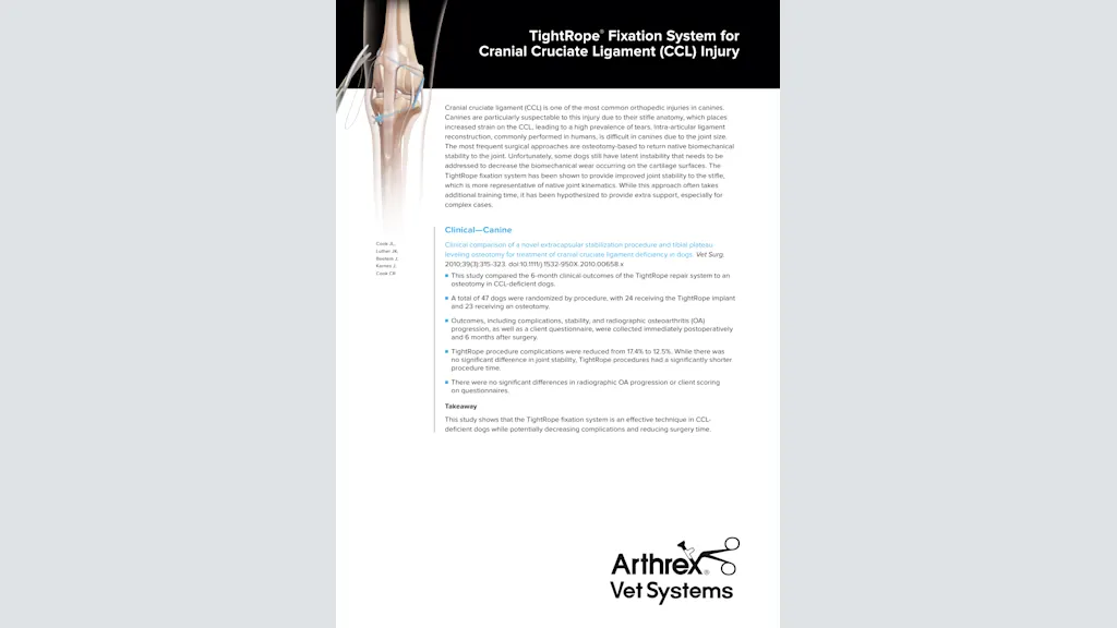 TightRope®  Fixation System for Cranial Cruciate Ligament (CCL) Injury