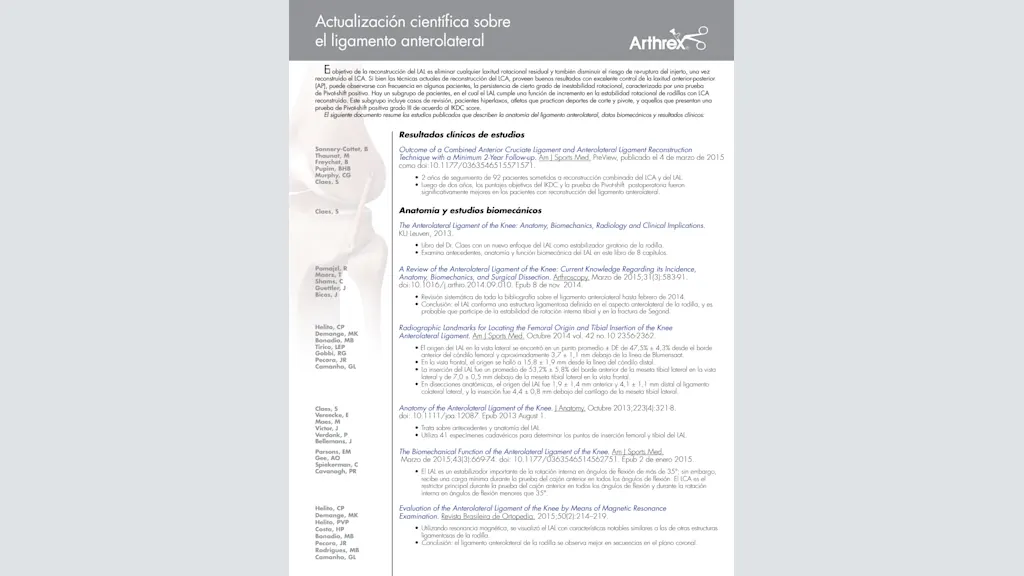 Actualización científica sobre el ligamento anterolateral