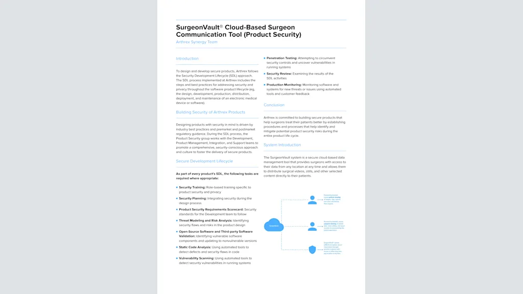 SurgeonVault® Cloud-Based Surgeon Communication Tool (Product Security)