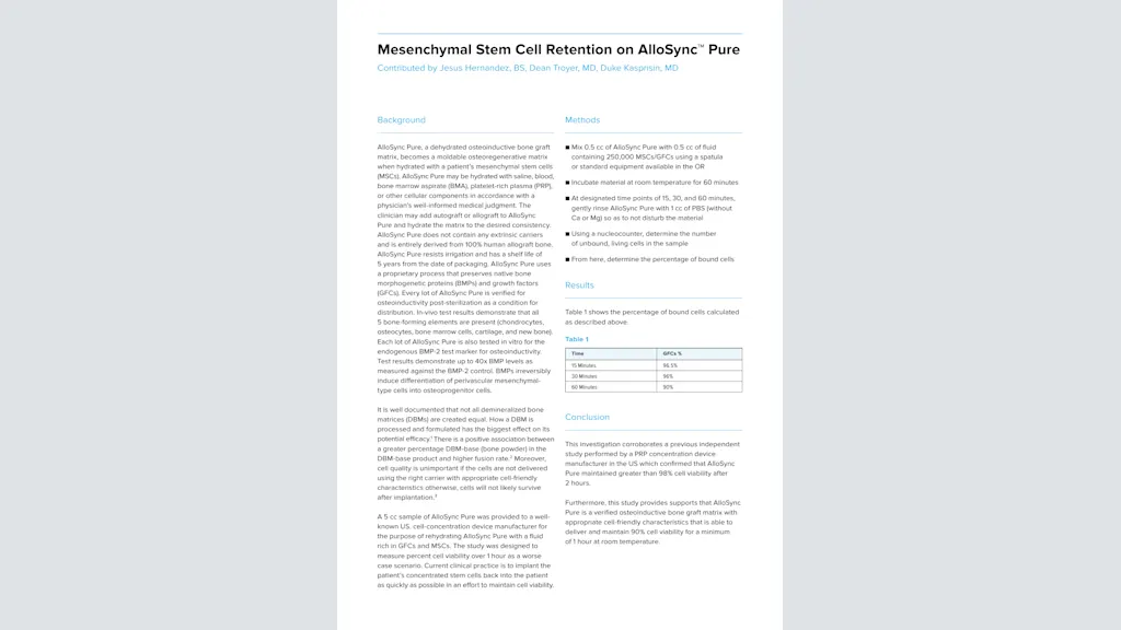 Mesenchymal Stem Cell Retention on AlloSync™ Pure